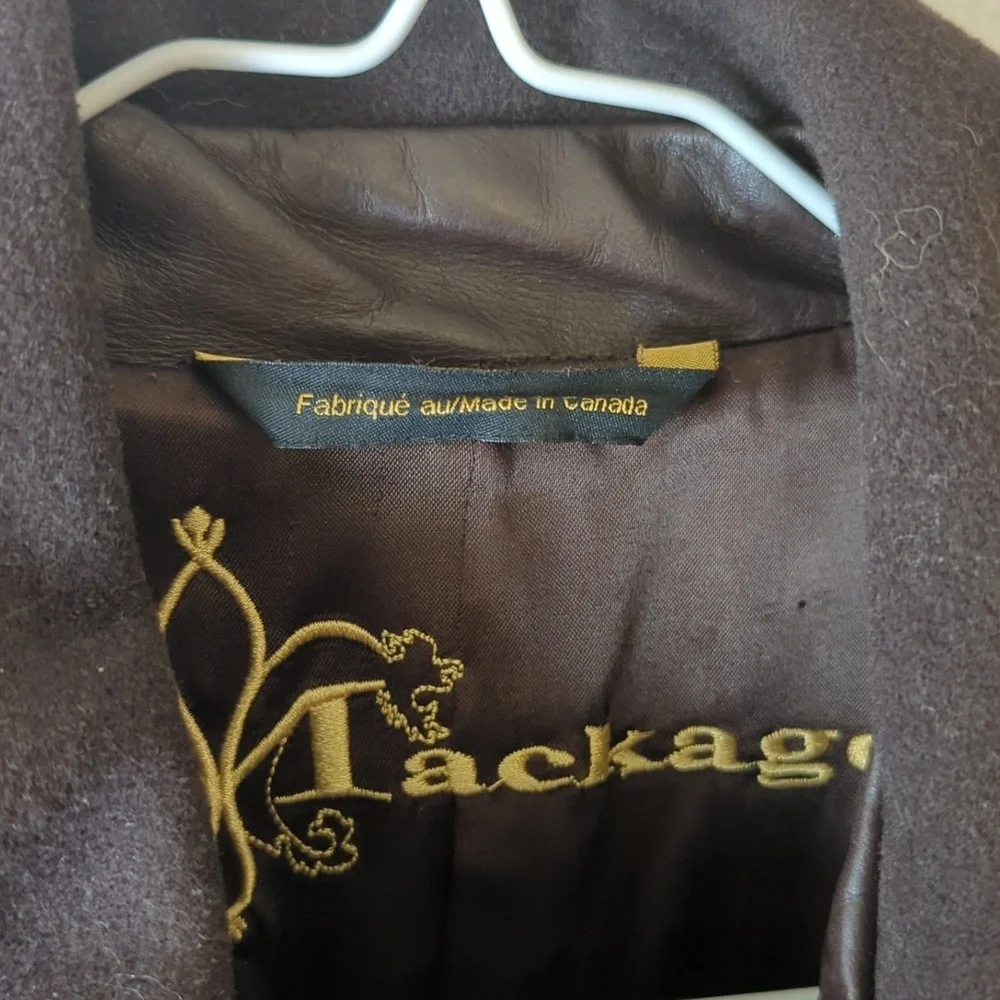 Mackage wool leather trim cozy belt winter trench coat - Picture 2 of 11